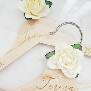 Ivory/Cream Rose Personalised wedding hangers, Bridal party gift, Maid of Honour dress hanger,Bridesmaid wedding hangers, Wedding day hanger image 1