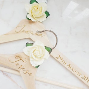 Ivory/Cream Rose Personalised wedding hangers, Bridal party gift, Maid of Honour dress hanger,Bridesmaid wedding hangers, Wedding day hanger image 3