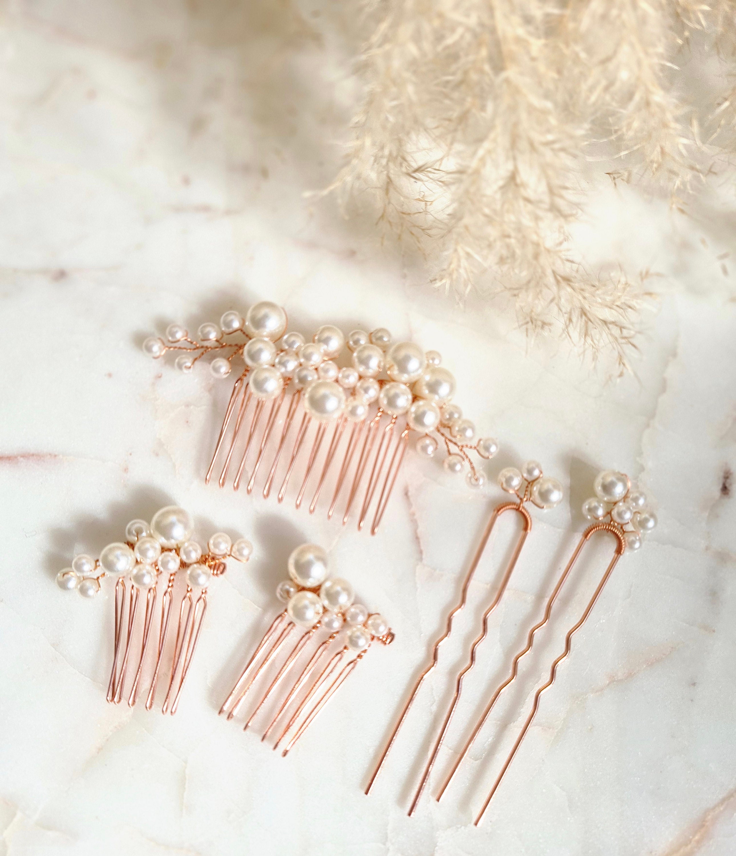 5 Piece Elegant Pearl Bridal Hair Comb & Pins