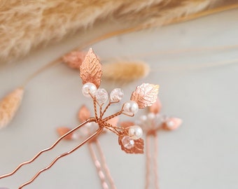 Rose Or Cristal Perles Feuille Noces Cheveux De Mariée Épingles | Épingles à cheveux de demoiselle d’honneur | Feuilles Tête de mariée | Accessoire de cheveux de mariage | | minimaliste Bal