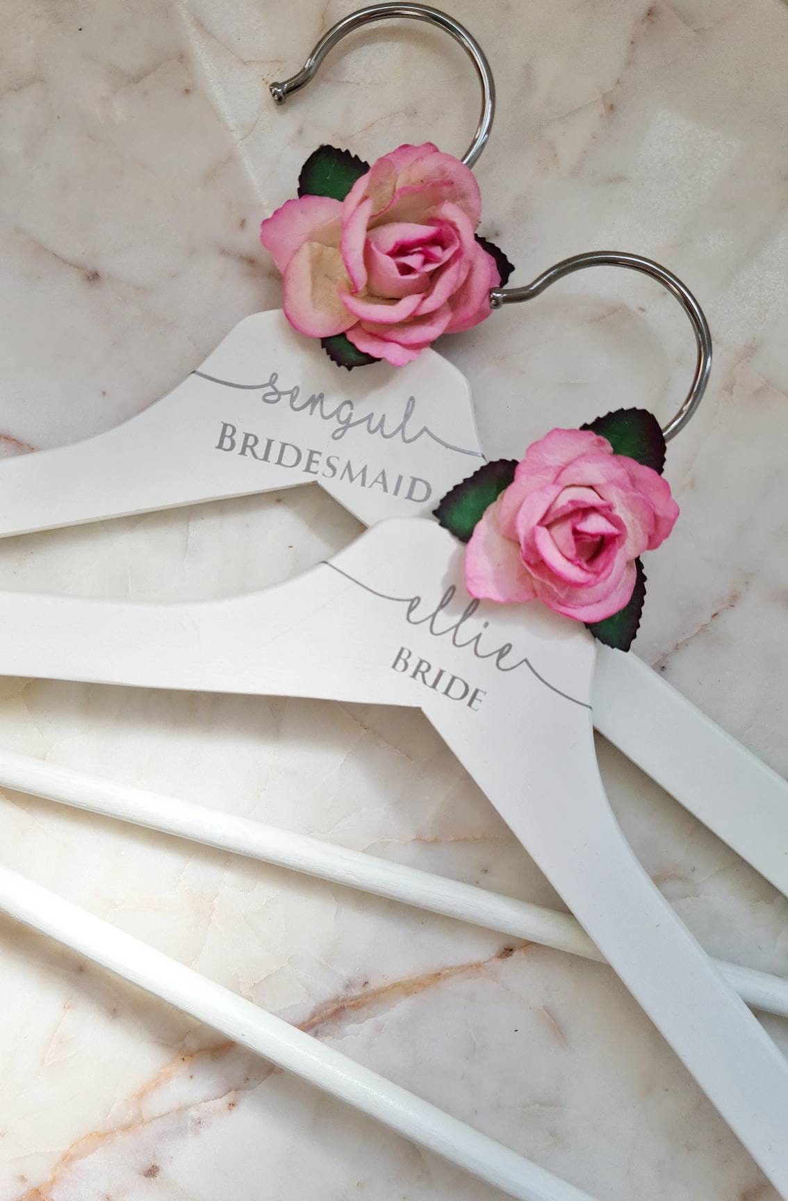 NEW!!Pink Rose Personalised wedding party gift, Maid of Honour dress hanger, Bridesmaid wedding hangers, Wedding day