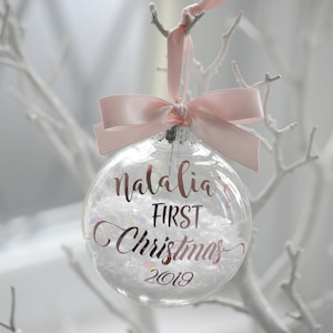 Snow Filled Personalised First Christmas Bauble Rose Gold, First Christmas, Baby Christmas Gift, New Baby Bauble, Christmas 2023 image 3