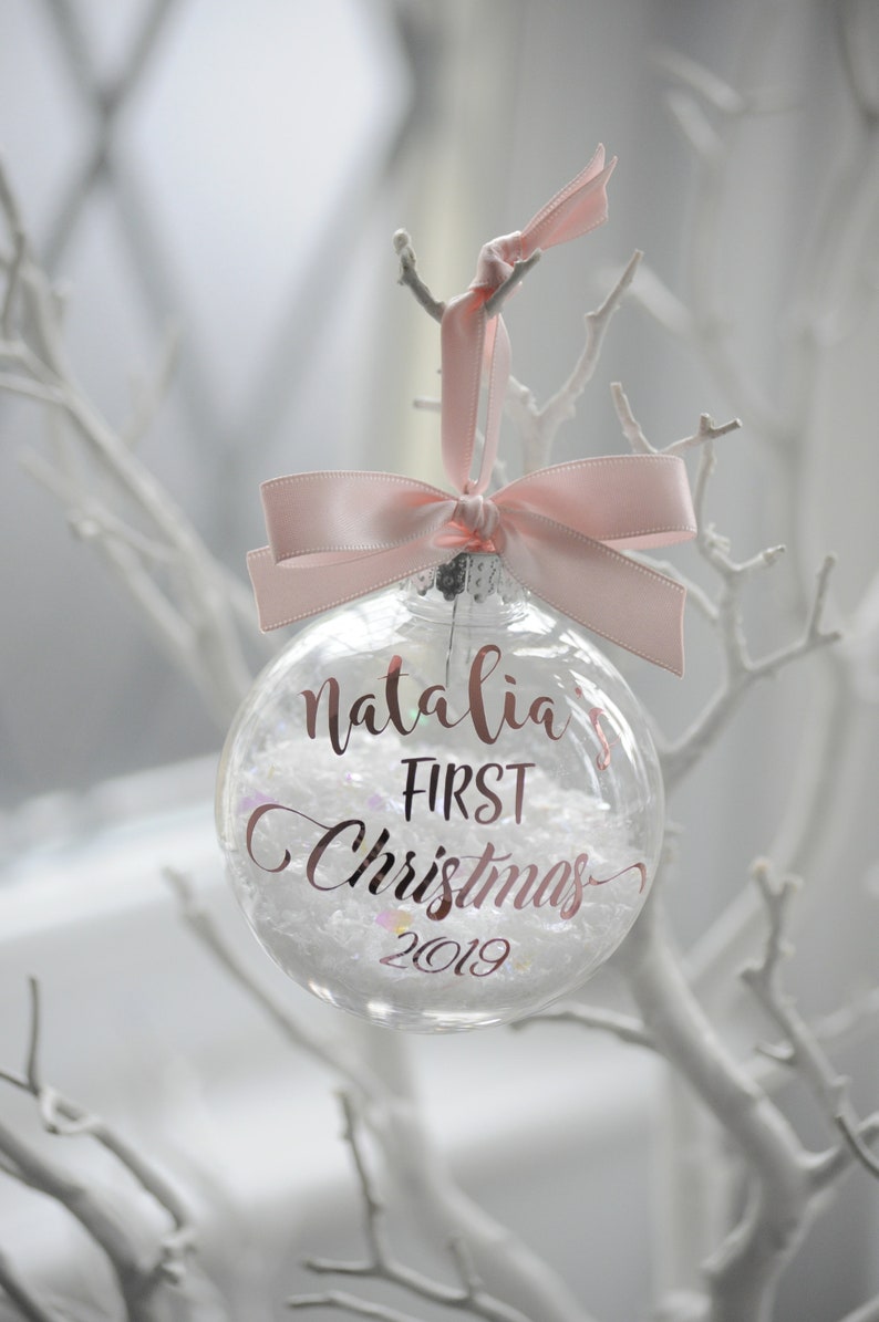 Snow Filled Personalised First Christmas Bauble Rose Gold, First Christmas, Baby Christmas Gift, New Baby Bauble, Christmas 2023 image 3
