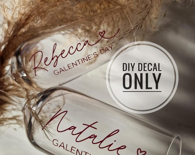 Featured listing image: Personalised Galentine's Valentines Champagne Flute Decal | Calligraphy Name Sticker