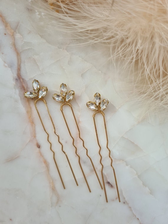 Set of 3 rhinestone hair ornaments Set Of 3 Flower Leaf Rhinestone Bridal Hair Clip, Bridesmaid  main image 4