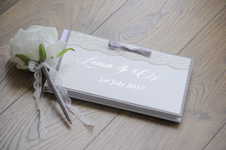 Grey Silver Foil Guestbook with Handmade Pen