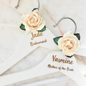 New! Cream Rose Personalised wedding hangers, Bridal party gift, Maid of Honour dress hanger, Bridesmaid wedding hangers, Wedding day hanger