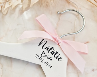Ribbon Personalised Wedding Hangers | Bridal party gift | Wooden White Hanger | Custom Bride Hanger | Keepsake Wedding Gift | Wedding Dress