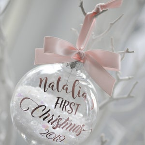 Snow Filled Personalised First Christmas Bauble Rose Gold, First Christmas, Baby Christmas Gift, New Baby Bauble, Christmas 2023 image 4