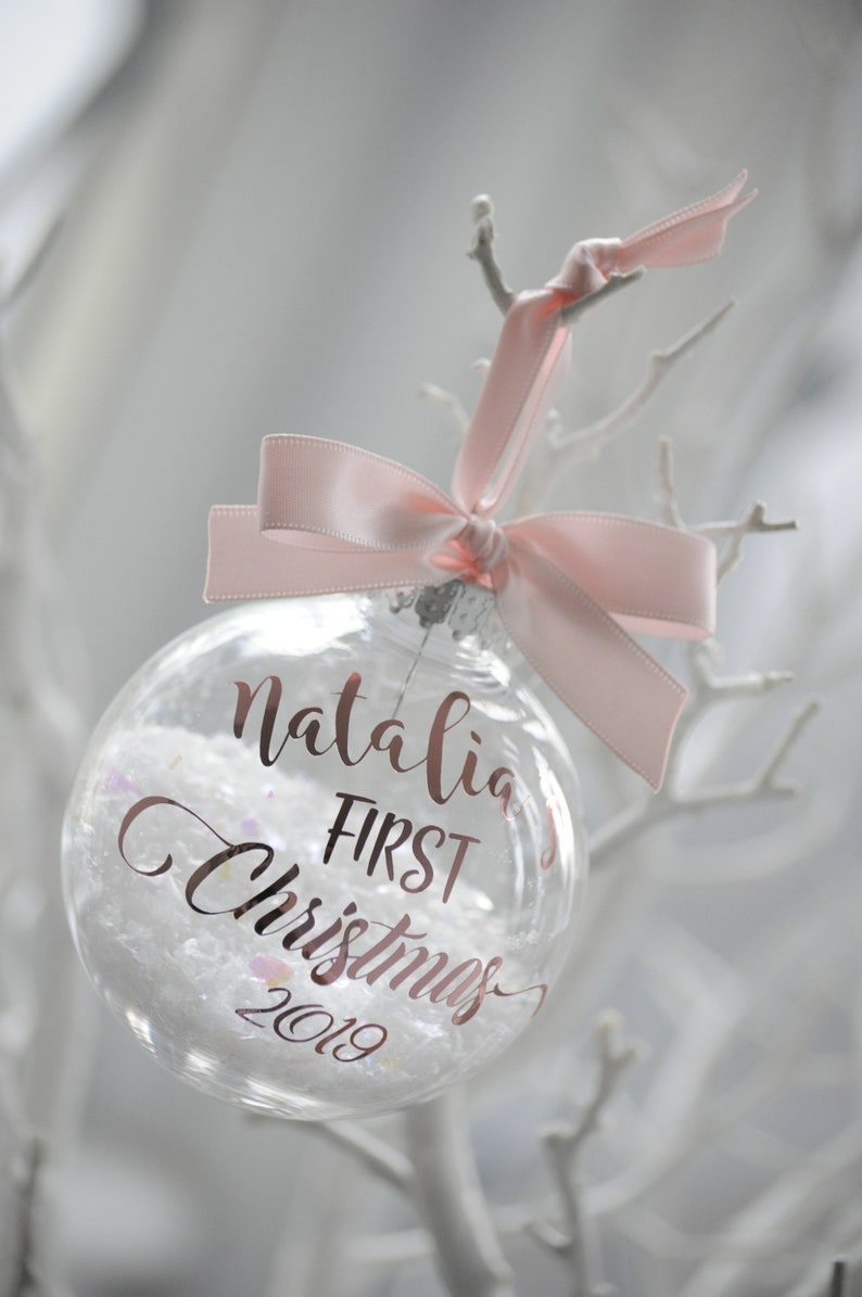 Snow Filled Personalised First Christmas Bauble Rose Gold, First Christmas, Baby Christmas Gift, New Baby Bauble, Christmas 2023 image 4