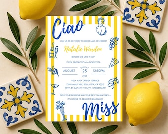 Italian Bridal Shower Invitation – Amalfi Lemon Theme (Digital Template)