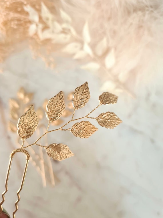 Gold Leaf Bridal Hair Pins | Delicate Wedding Hair Accessory  display picture 2