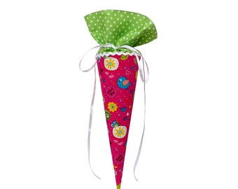 Geschwistertüte Vögel und Blumen in pink  Schultüte Zuckertüte Kindergartentüte