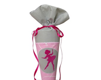 Schultüte Stoff Ballerina grau rosa pink und weiß Zuckertüte Stoff