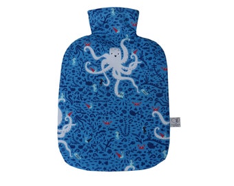 Hot water bottle cover squid octopus with name hot water bottle