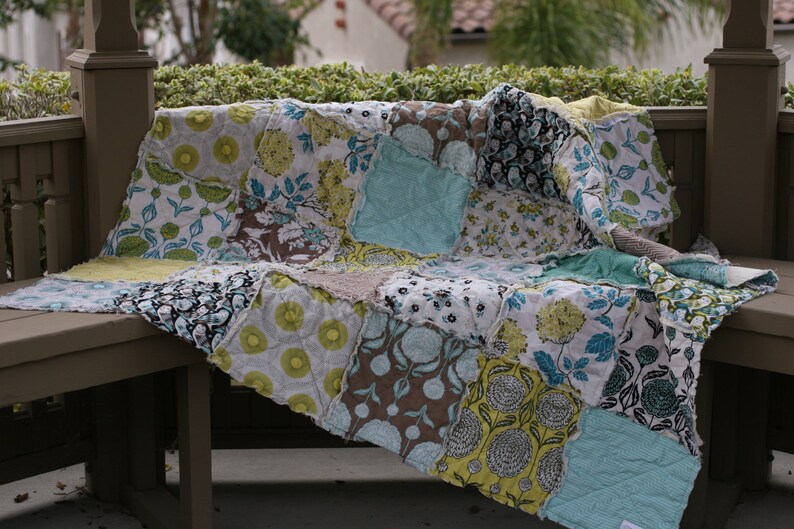 You Choose Size Joel Dewberry Handmade Quilt Twin Quilt King Quilt Modern Quilt Rag Quilt Woodland Quilt Teal Quilt
