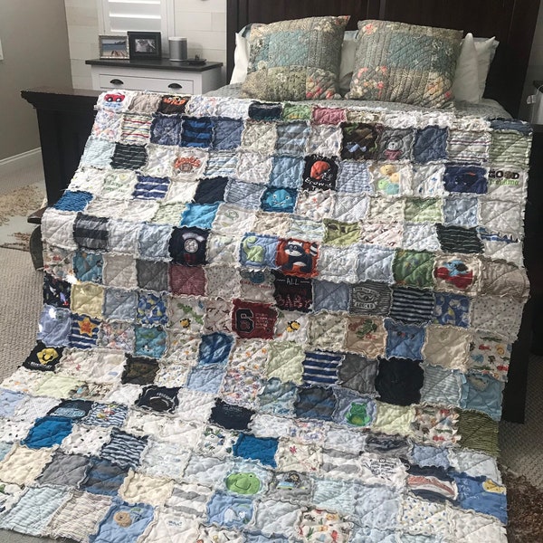 DEPOSIT- Baby Clothes Quilt, Baby Clothes Blanket, Memory Quilt,  Keepsake Quilt, Rag Quilt, Baby's First Year, Handmade from Your Clothing