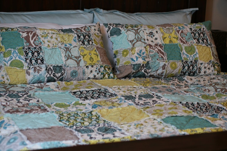 You Choose Size Joel Dewberry Handmade Quilt Twin Quilt King Quilt Modern Quilt Rag Quilt Woodland Quilt Teal Quilt