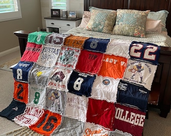 DEPOSIT- T-Shirt Quilt, Memory Quilt, Tshirt blanket, Made From YOUR T-Shirts, Collegiate, Sports, Concerts, Runner's bibS