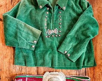 1950's Handmade Navajo Child's Velvet Shirt with Sterling Buttons and Woven Belt