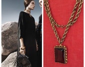 Georgian Burnished Gold-tone Chain Vintage Glass Smoky Quartz Pendant