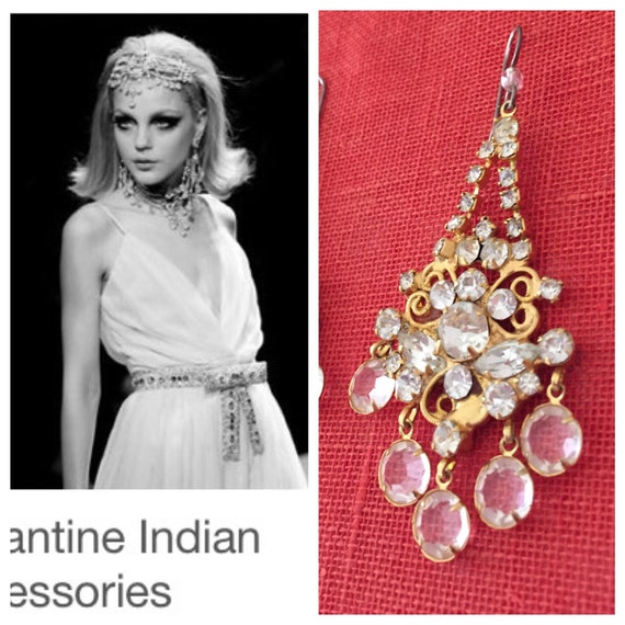 Vintage Glass Crystals earrings / Chandelier  Boh… - image 1