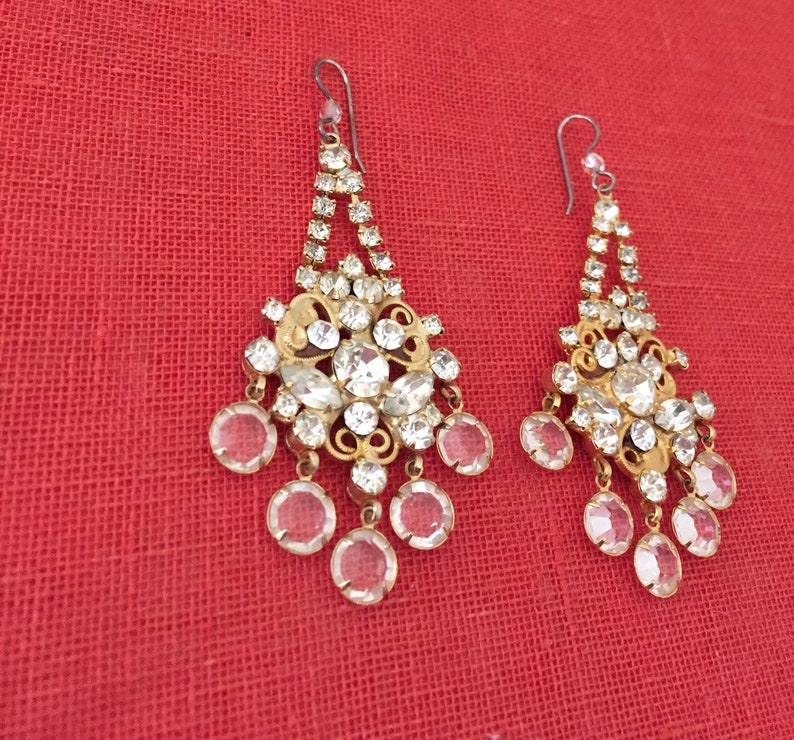 Vintage Glass Crystals earrings Chandelier Bohemian Style.