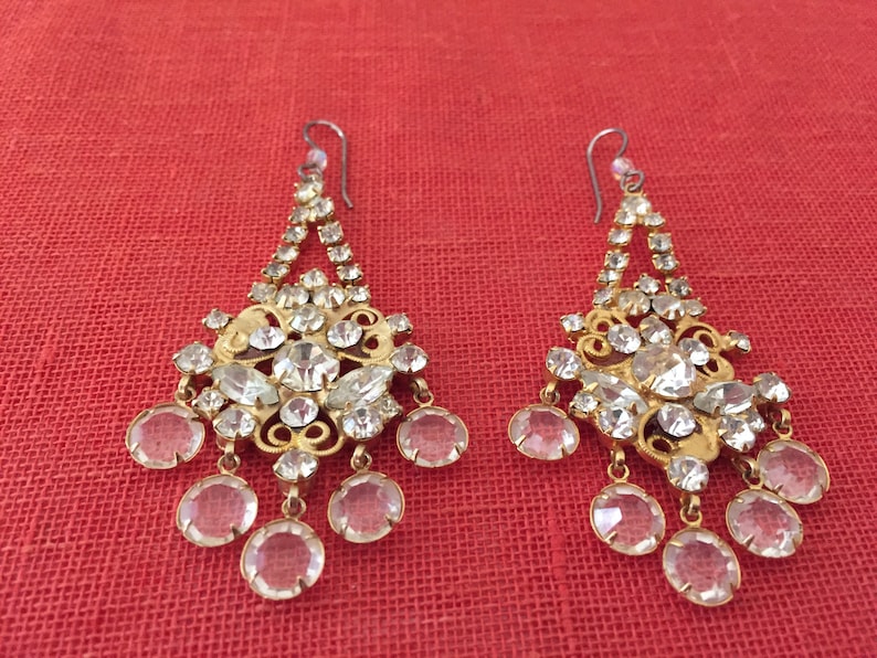 Vintage Glass Crystals earrings Chandelier Bohemian Style.