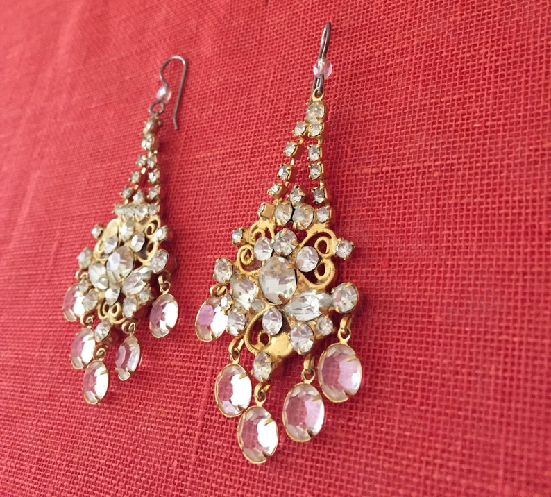 Vintage Glass Crystals earrings Chandelier Bohemian Style.