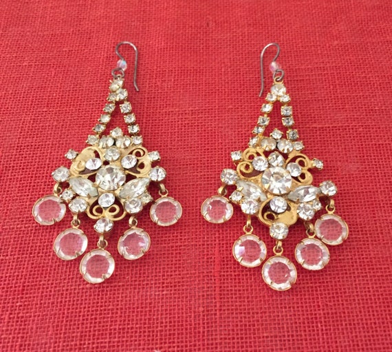 Vintage Glass Crystals earrings / Chandelier  Boh… - image 4