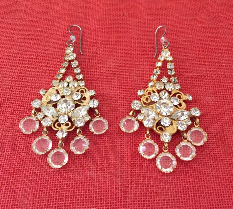 Vintage Glass Crystals earrings Chandelier Bohemian Style.