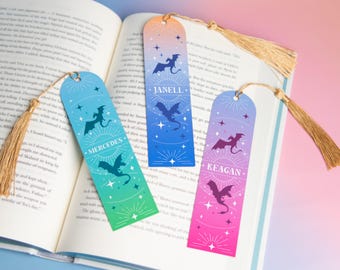 Personalized Dragon Bookmark: Stainless Steel Pastel Fantasy Gift