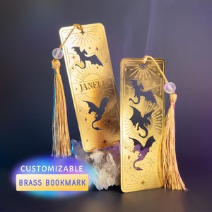 Customizable Brass Dragon Bookmark, Metal Bookmark, Custom Book Gift, Fantasy Dragons, Romantasy Reader, Golden Bookmark, Bookdragon, Magic