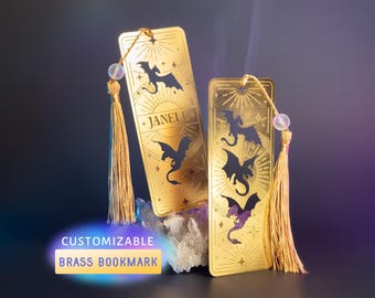 Custom Brass Dragon Bookmark: Fantasy Reader Gift