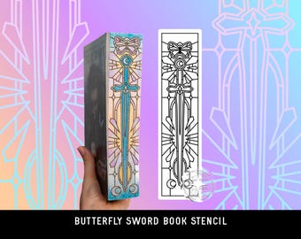 DIGITAL Stencil Butterfly Sword DIY Sprayed Edge Book Design