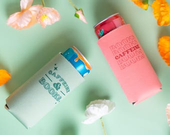 Bookish Slim Can Koozie: Caffeine & Books - Alani Energy Drink and Slim Coffee Sleeve