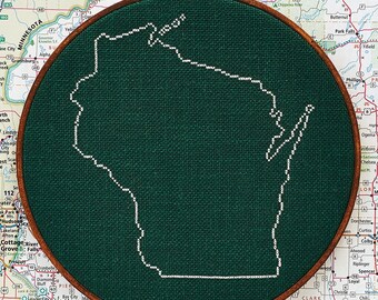 State of Wisconsin map, CROSS STITCH PATTERN