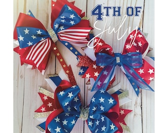 4th of July Hair Bows – Patriotic Red, White & Blue Hair Clips