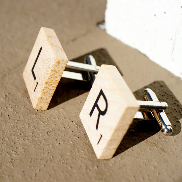 Coppia di gemelli Cuff scrabble Tutte le lettere per uomini, matrimoni, groomsmen, Padri, Amanti del libro, Tori della libreria, Insegnanti, Grad, Festa del papà, Papà