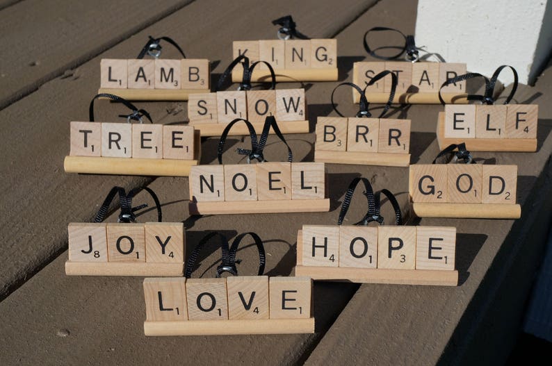 Scrabble Christmas Tree Ornament any Word or Name price varies Personalized Stocking Stuffer Game Teacher Librarian Author Bookworm image 7