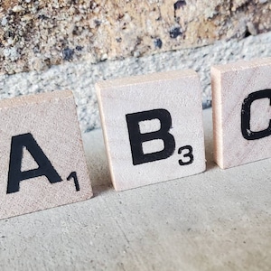 Individual Scrabble Tiles: Bold Font, Straight-Edged Craft Letters