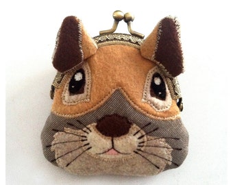 Squirrel Purse, Squirrel Snap Purse, Squirrel Coin Purse, Felt Squirrel  Metal Frame Kisslock Purse, Change Purse with Snap, Purse Organizer