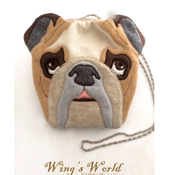 Bulldog Convertible Bag, Crossbody Bag & Cosmetic Bag, Felt Dog Phone Bag, Two Ways Bag, Mixed Material Bag, Dog Shape Bag, Dog Lover Gift