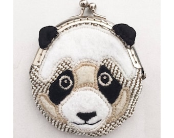 Panda Purse, Panda Coin Purse, Dog Purse, Felt Panda Metal Frame Kisslock Coin Purse, Change Purse with Snap,Purse Organizer