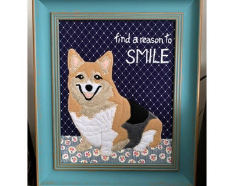 Framed Funny Corgi Fabric Art, find a reason to SMILE! 12 x 11" Dog Wall Decor, Framed Dog Art, Dog Wall Art, Felt Art, Wall Art