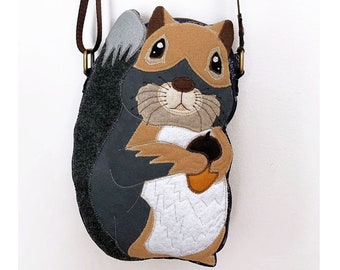 Squirrel Bag, Felt Patchwork Squirrel Bag, Woodland Bag, Squirrel Patchwork,  Mixed Materials Animal Bag, Cross Body Bag