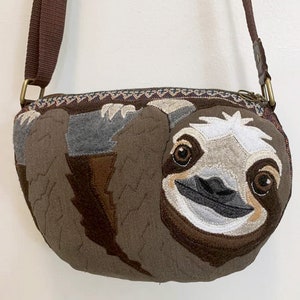 Sloth Bag, Felt Patchwork Sloth, Woodland Sloth, Hanging Sloth, Mixed Materials Sloth Bag, Cross Body Bag