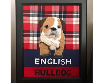 Framed English Bulldog Fabric Art, English Bulldog! 8 x 10 Dog Wall Decor, Framed Dog Art, Dog Wall Art, Felt Art, Wall Art