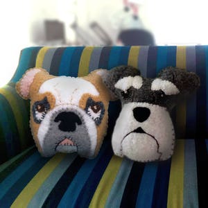Dog Cushion,  Bulldog Schnauzer Pillow, Dog Head Cushion, Dog Pillow, Felt Machine Embroidered, Gift for Dog Lover, Decorative Throw Cushion