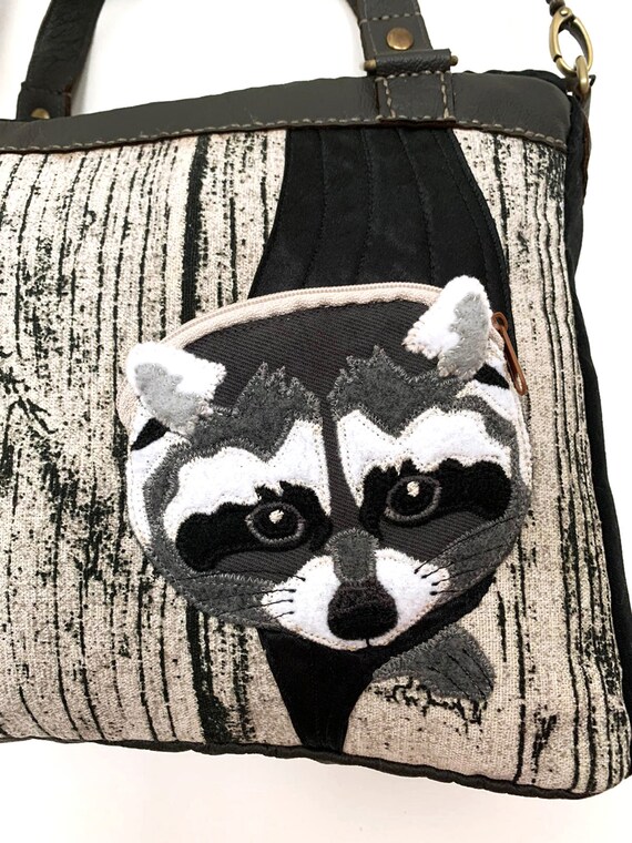 Raccoon Leather Shoulder Bag Animal Bag Woodland Series Raccoon Bag Leather Bag
